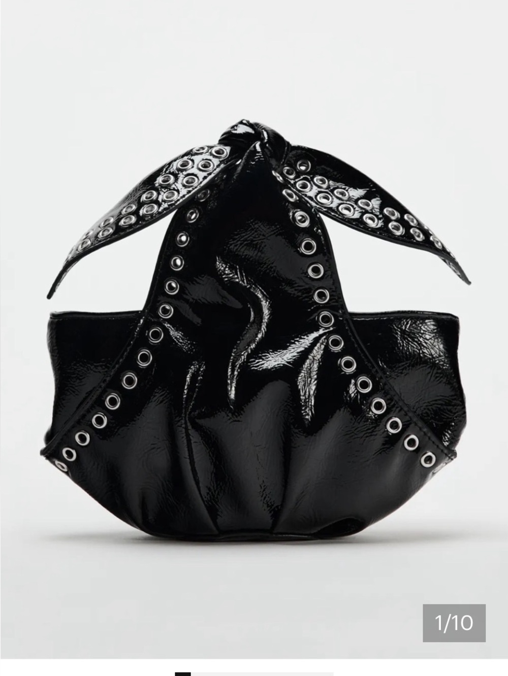 Zara Black Patent Eyelet-Trim Knot Handle Tote